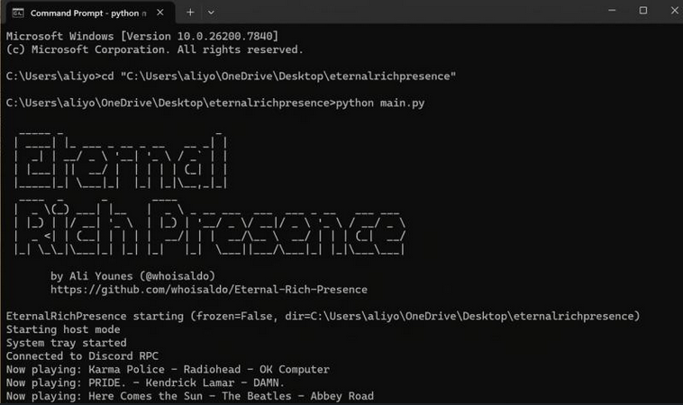 EternalRichPresence terminal